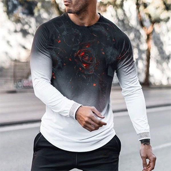 Elastic Mens T-Shirt V-Neck Long Sleeve Men T Shirt