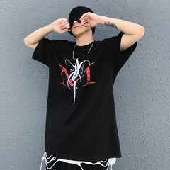 Cartoon Five-point Sleeve T-shirt Male Short-sleeved Letter Printing Japanese Tide Brand Anime Hip-hop Sleeve Top