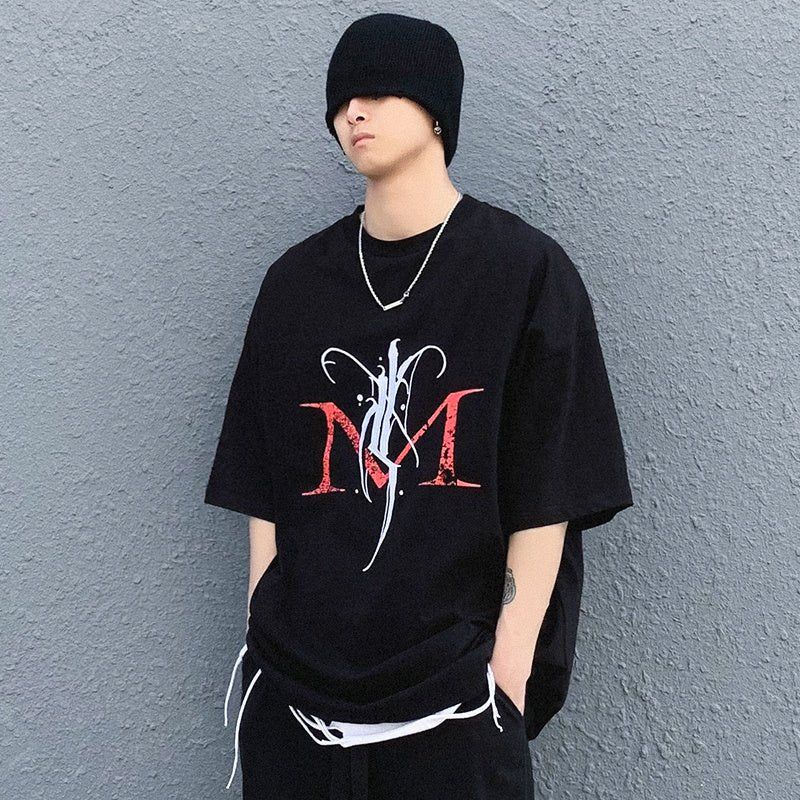 Cartoon Five-point Sleeve T-shirt Male Short-sleeved Letter Printing Japanese Tide Brand Anime Hip-hop Sleeve Top